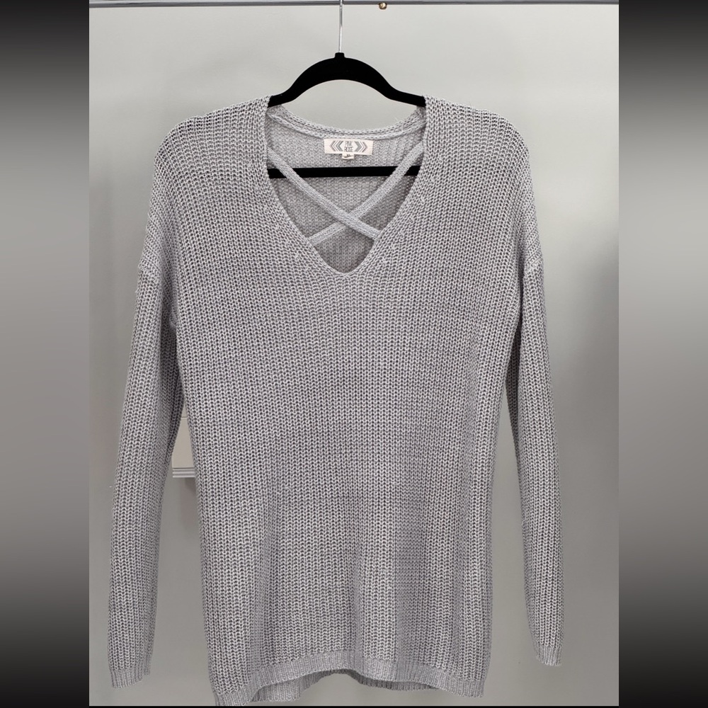 Pink Rose Light Gray Knit Sweater